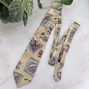 VTG HOM Paris Silk Tie - Whimsical Hobby Motif - Made in Italy - Yellow Art